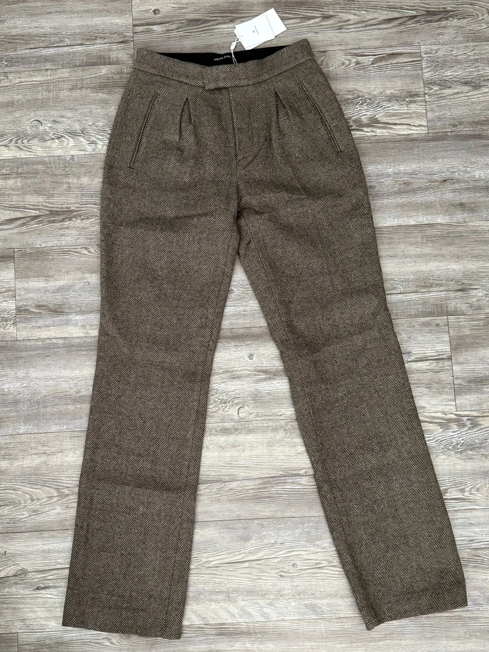 NWT Anine Bing Brice Herringbone Wool Trousers 32